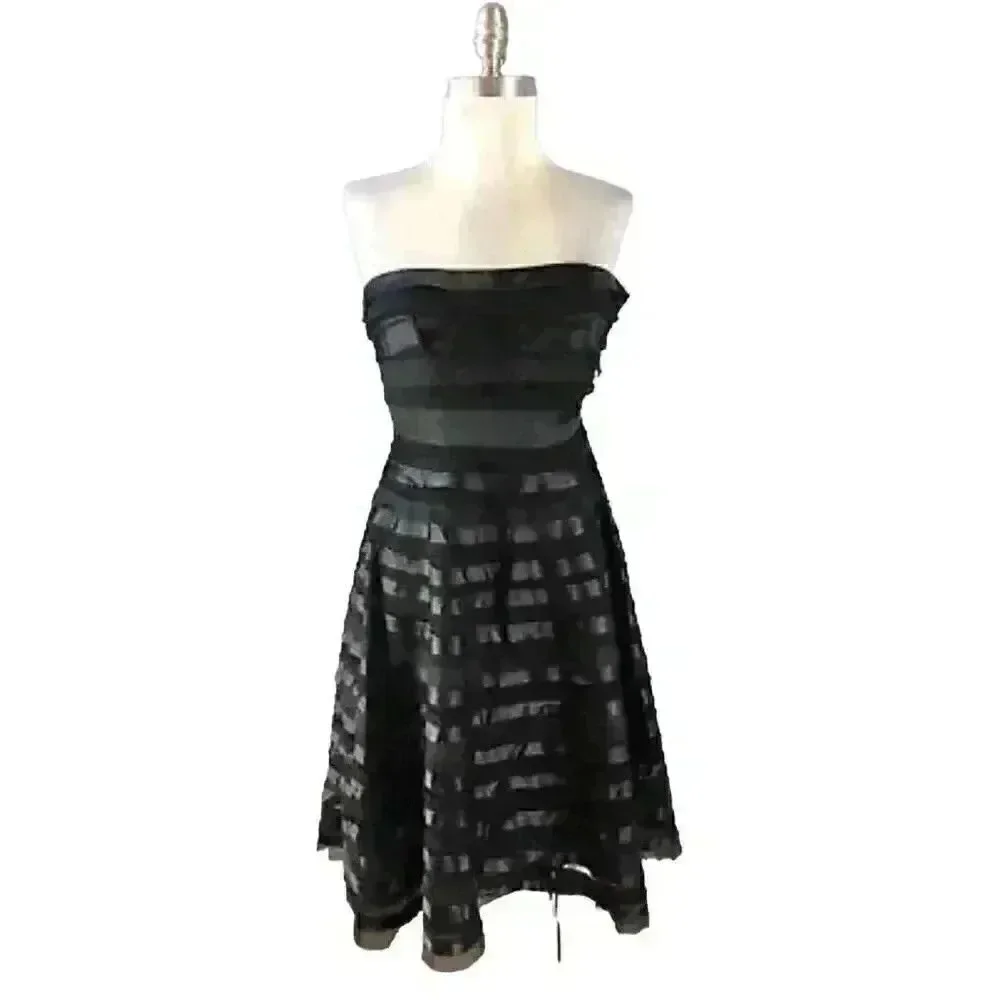 White House Black Market Women's Black Cotton/Silk/Poly Strapless Fit & Flare St